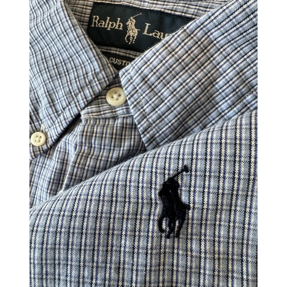 Ralph‎ Lauren Custom Fit Mens Long Sleeve Button Down Light Blue Plaid Shirt XXL